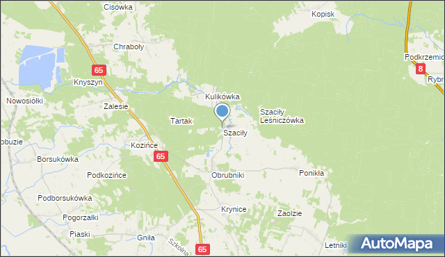 mapa Szaciły, Szaciły gmina Dobrzyniewo Duże na mapie Targeo